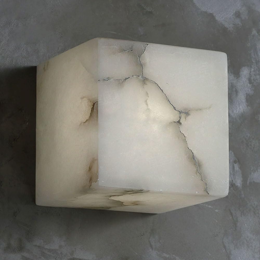 XYBZJP G9 Screw Marble Wall Light, Modern Minimalist Style Square Wall Lamp, Natural Alabaster Wall Sconce, Living Room Staircase Bedroom Decorative Lighting Fixtures