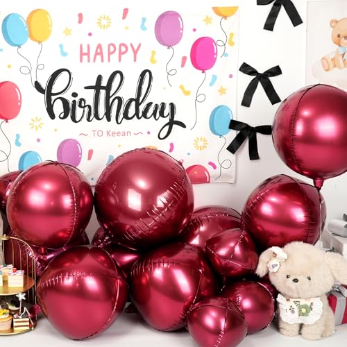 Image of 12PCS Burgundy Red Round Foil Balloons 22 inch 15 inch 10 inch Large Mylar Balloons | Metallic Maroon Red 4D Ball Balloons for Birthday Party, Graduation, Wedding, Christmas, New Year, Disco Prom Party Decor