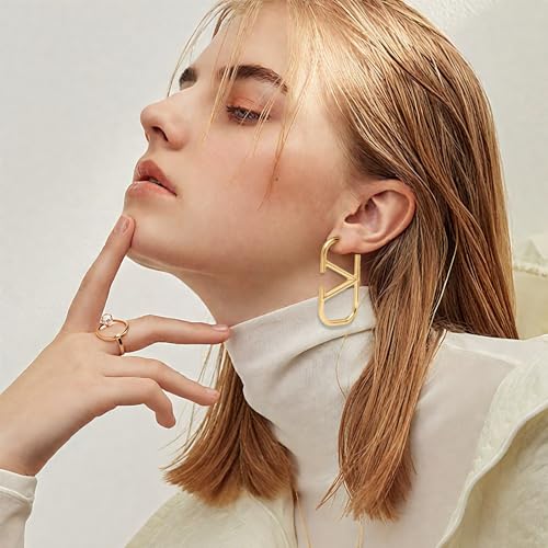 Luxury 14K V-Shaped Geometric Earrings Women Letter V Hypoallergenic Earrings Dangle Earrings Lightweight Alphabet3