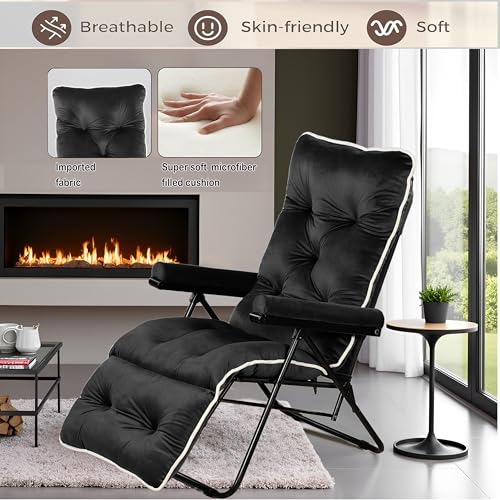 Image of Spacecrafts Premium Steel Recliner Chair for Home Relaxation | Foldable, Space-Saving Easy Chair with Cushion & Arm Rest | 5 Adjustable Positions Zero Gravity Recliner for Elderly & Sleep | Black