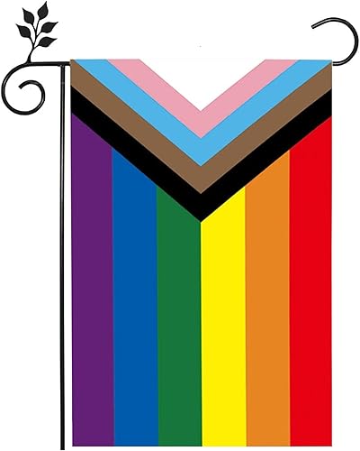 SYII Progress Pride - Bandera de jardín LGBT arcoíris de 12 x 18 pulgadas, banderas gay transgénero de doble cara para pared de patio al aire libre,