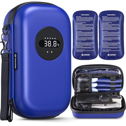 AUVON Insulin Cooler Travel Case with 2 x 90g TSA Approved Ice Packs, Diabetic Medication Insulated Cooling Bag for Insulin Pens and Diabetic Supplies Storage, Compact for Daily Life and Trips