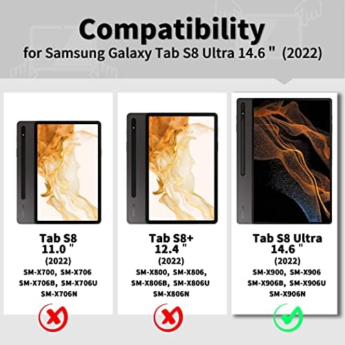 EasyAcc Case for Samsung Galaxy Tab S8 Ultra 2022 with Pencil Holder, 14.6 Inch Tablet (SM-X900 / X906), Ultra Slim Cover with Stand PU Leather Protective Cover for Samsung Tab S8 Ultra, Black