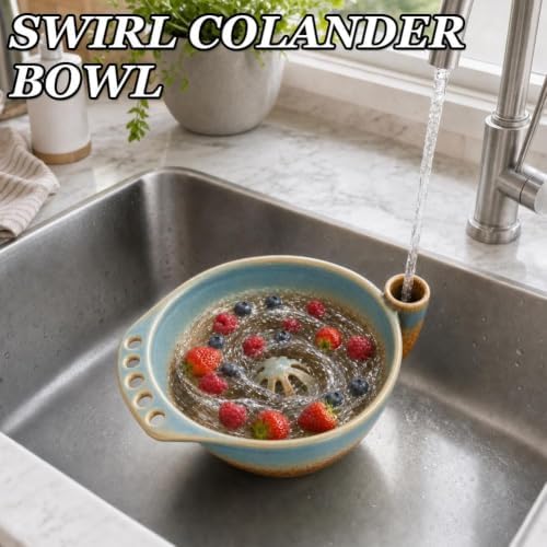 Self-Spinning Berry Washing Bowl with Drain Holes Ceramic Fruit Washing Bow - 2