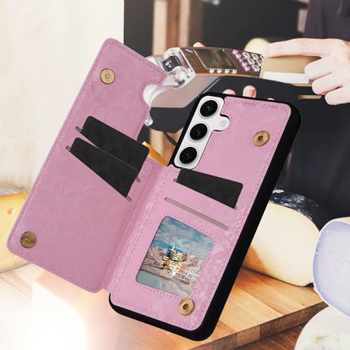 UEEBAI Wallet Case for Samsung Galaxy S25 Plus 5G with Card Holders, PU Leather Cover Kickstand RFID Blocking Double Magnetic Clasp Rilievo Flower Shockproof Flip Case for Women Girls - Pansy by UEEBAI - Image 7