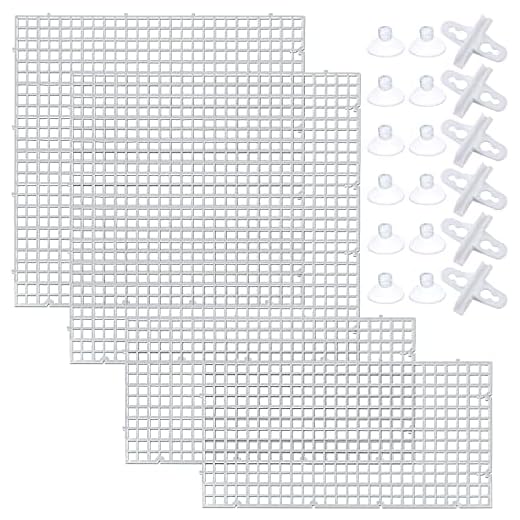 OBANGONG 4 Pcs Aquarium Grid Divider Tray Egg Crate Grid Louvre Aquarium Fish Tank Divider 12x12 inch Bottom Isolation Board for Mixed Breeding with 6 Pcs Sucker Clip,Hole Diameter 0.4inch