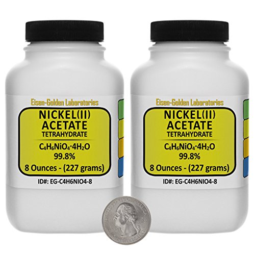 Nickel Acetate [C4H6NiO4] 99.8% AR Grade Powder 1 Lb in Two Space-Saver Bottles USA