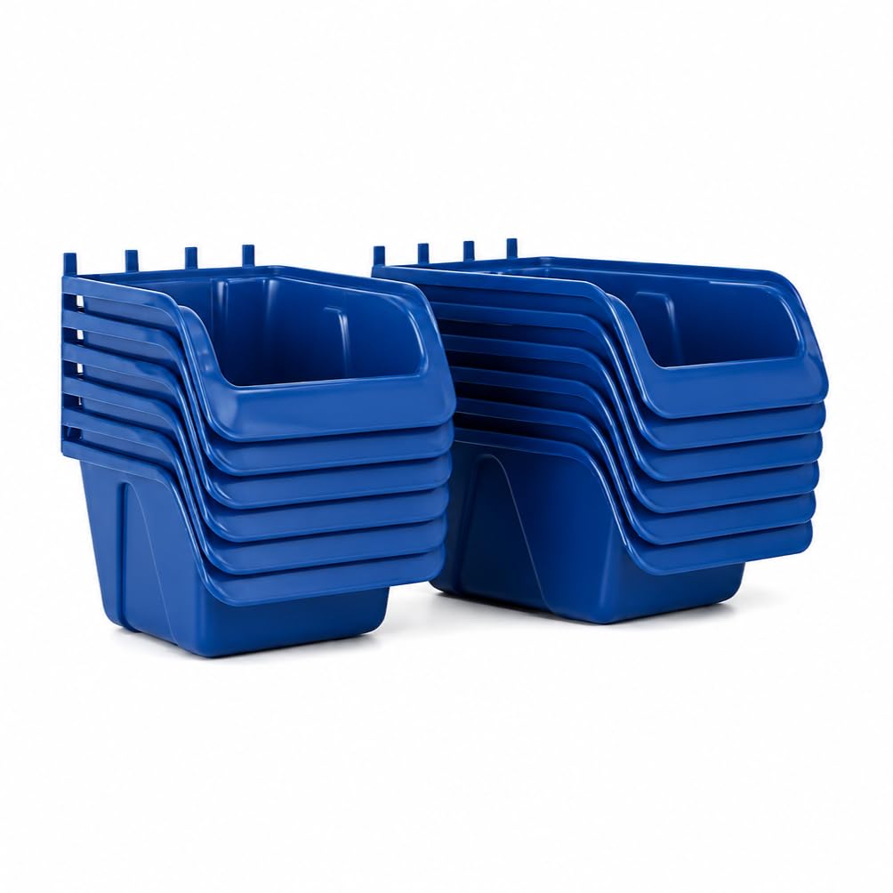 Pegboard Bins - 6 Each 7" & 6 Each 5" Organizing Bins Blue - Hooks to Peg Board Panel Organize Hardware Arrange Accessories Workbench Tool Organizer Garage Storage -Made in USA-