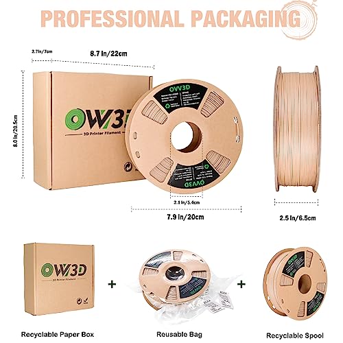 Image of OVV3D Wood PLA Filament 1.75mm, 3D Printer Filament, White Oakwood PLAFilament More Than 30% Real Wood Fiber, Matte and Frosted, 1.75 PLA 3D Printing Filament, 1kg