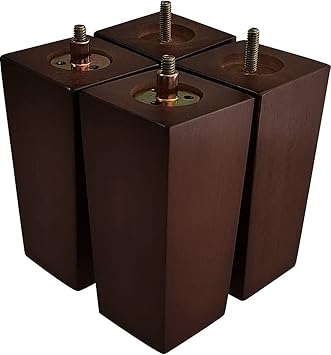 6 Inch Wooden Sofa Legs Set of 4, Brown Square Wood Furniture Feet Couch Legs, Mid Century Modern Dresser Replacement Feet for Chair Cabinet Armchair Recliner Table Or Home DIY Projects Bun Feet