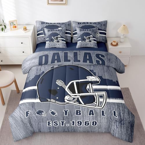 Erosebridal Cowboys Football Bed in A Bag Boys Girls Bedding Set Gridiron Gifts for City Fans Women Men Comforter Sets with Sheets Rugby Sports 7 Pieces Bed Set Queen