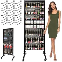 Royxen 2 x 5.5 Feet Pegboard with 30 Hooks, Pegboard Display with Wheels, Standing Pegboard Display, Metal Black