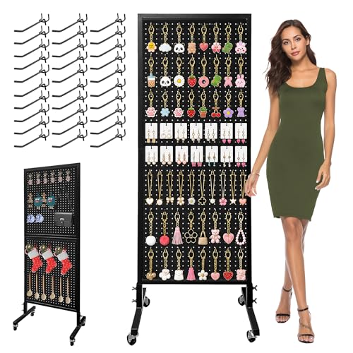 Royxen 2 x 5.5 Feet Pegboard with 30 Hooks, Pegboard Display with Wheels, Standing Pegboard Display, Metal (Black) by Royxen - Used condition - US$70.05