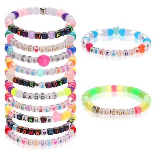 SMAODSGN 12 Pcs Music Bracelets Set Glow in The Dark Candy Stretch Scene Bracelets Stack Multi Color Beaded Music Cuffs Jewelry Festival Trinkets for Women Men Edm Party Music