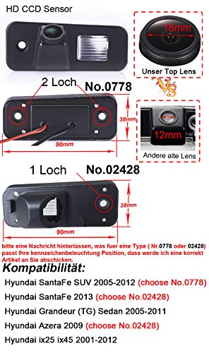 Kalakus Car Reversing Camera Rearview Backup Camera IP68 Waterproof Night Vision Kit for Hyundai SantaFe SUV/SantaFe 2013/Grandeur (TG) Seden/Hyundai Azera/ix25 ix45 - Image 2