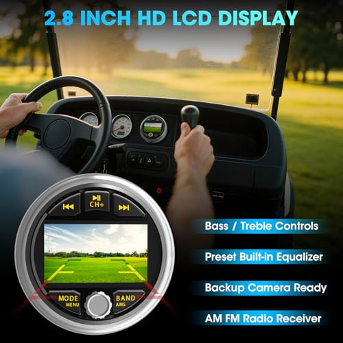 Image of Bluetooth Marine Gauge Stereo System: Waterproof Boat Radio Receiver | 2.8 Inch LCD Display Digital Multimedia MP5 Player AM FM USB AUX Subwoofer 200 Watts Output