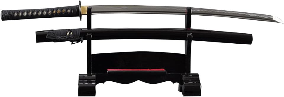 Handmade Sword – Japanese Samurai Katana Sword, Practical, Hand Forged, 1060 Carbon Steel, Heat Tempered, Full Tang, Sharp, Black Wooden Scabbard