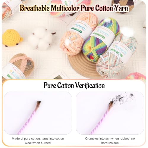 Image of Katech 1OO% Variegated Cotton Yarn for Crocheting-2 Sport Weight Baby Yarns | 6*50g(1.76oz) /160m(175yd)-Soft & Breathable, Pure Cotton Yarn Bulk-Fine Multicolor Yarns for Summer Clothes, Shawls, Dress(E)