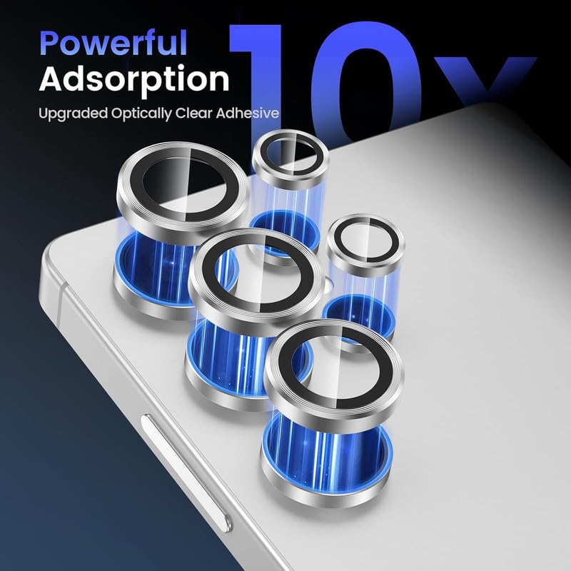 Image of Skinomi Camera Lens Protector Compatible with Samsung Galaxy S25 ultra 5G [Anti-Scratch] Premium Tempered Glass Film Aluminum Alloy Lens Ring Cover- Titanium Silver