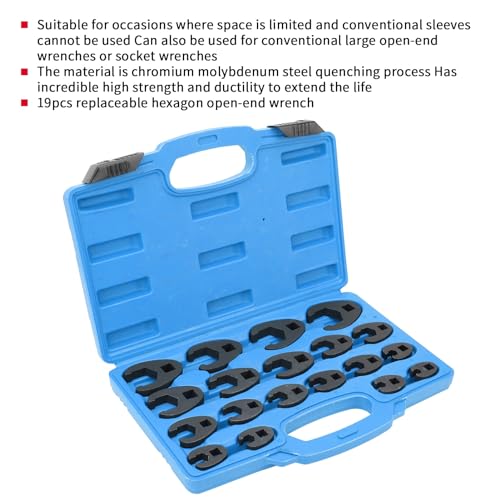 Eacam 19pcs Crow's Foot Wrench Metric Set 8-32mm, Professional High-Quality Chrome-Molybdenum Steel Open-End Wrenches, Ideal for Ratchets and Extensions, Designed for Limited Space, - Image 8