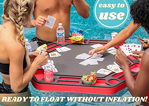 Polar Whale Floating Large Poker Table Red and Black Game Tray for Pool or Beach Party Float Lounge Durable Foam 40.5 Inch Chip Slots Drink Holders with Waterproof Playing Cards Deck UV Resistant