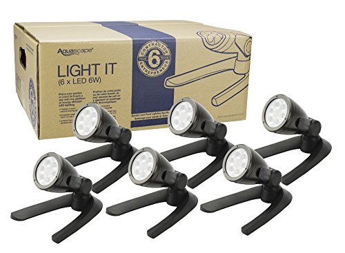 Aquascape Pond and Landscape LED 6-Watt Spotlight 6-Pack, Warm White Low Voltage Submersible Outdoor Lights for Water Features, Gardens, Trees, and Waterfalls, 84048