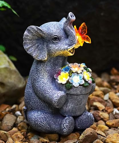 Acgarten Solar Elephant Statue for Outdoor Decor: Outside Garden Sculpture Ornament for Porch Patio Yard Lawn Balcony for Lover Mom Women Grandma