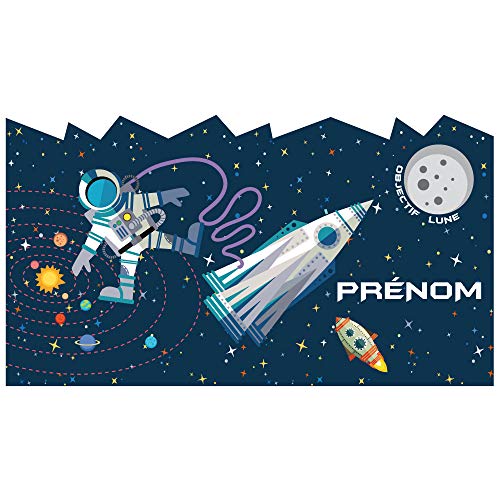 Sticker Adhésif Tête de Lit Enfant - La Tête Dans L'Espace - Personnalisable Avec Le Prénom De Votre Enfant - Dimensions 50 cm x 90 m - Protection Anti-UV