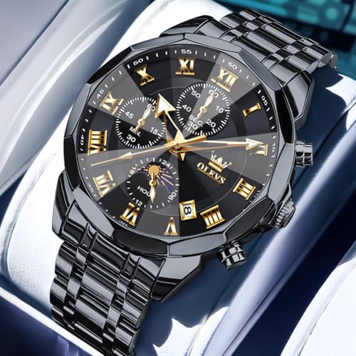 OLEVS Luxury Watches for Men Analog Quartz Waterproof Big Face Dress Stainless Steel Mens Watches Easy Read Business Classic Casual Day Date Chronograph and Moonphase Luminous Montre Homme - Image 5