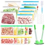 Ferenando 20 Pack Reusable Freezer Bags with Holder (0.6-3.1L), BPA Free, Leakproof Food Storage Bags - 4 Sizes, Multipurpose Freezer Bags for Meal Prep, Snacks, Fruit, Vegetable, Soup, Meat, Grains