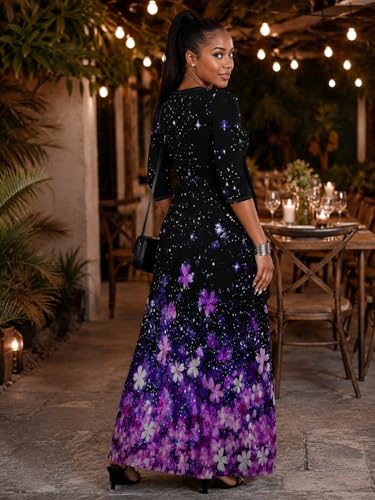 Image of PinkPatty Plus Size Maxi Dresses for Women Casual Flowy Long Dress 3 /4 Sleeve V Neck Wrap Dress with Belt