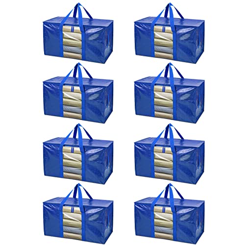 Image of BALEINE 8-Pack Oversized Moving Bags with Reinforced Handles, Heavy-Duty Storage Tote Moving Supplies for Packaging, Camping (Blue w /Window, 8-Pack)