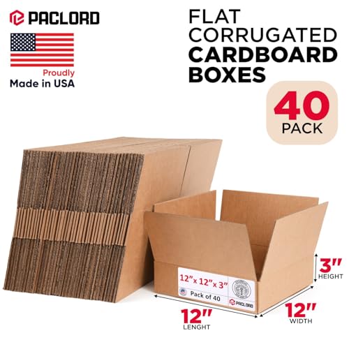 Image of Flat Cardboard Boxes 12 inchL x 12 inchW x 3 inchH (Pack of 40) - USA-Made Packing Boxes for Moving, Shipping, or Storage - USPS, UPS, FedEx Approved - Professional Packing Supplies for Moving | USA-Made Packing Boxes for Moving, Shipping, or Storage - USPS, UPS, FedEx Approved - Professional Packing Supplies