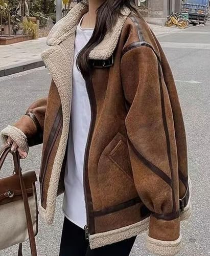 loveimgs Women Oversized Faux Suede Moto Jacket Sherpa Fleece Lined Leather Jacket Aviator Shearling Fur Coat Overcoat2