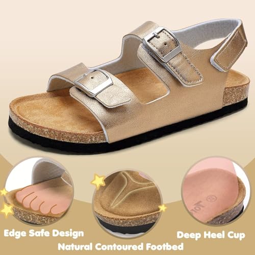 Image of Torotto Toddler Kids Sandals Boys Girls Cork Footbed Sandals with Adjustable Buckle Casual Slides Open Toes Flat
