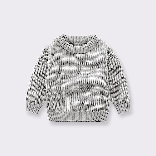 Toddler Boys Girls Knitted Sweater Solid Color Pullover Round Neck Long Sleeve Warm Fashion (Silver, 2-3 Years)3