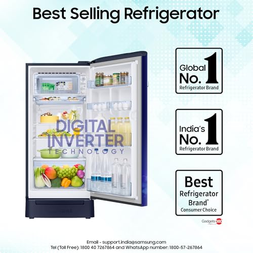 Image of Samsung 215 L, 5 Star, Digital Inverter, Direct-Cool Single Door Refrigerator (RR23H2H35HS /HL, Hydrangea Blue, Base Stand Drawer, Single Touch Defrost, 2026 Model)
