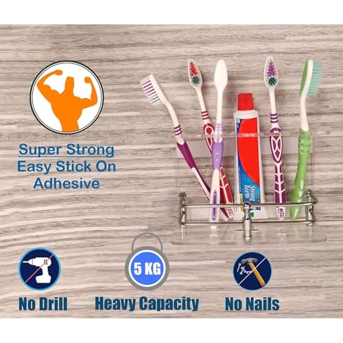 Image of self Adhesive Wall Mounted Acrylic Toothpaste Holder,Toothbrush Stand,Toothpaste Tubler for Bathroom Organizer Rack for Home(Clear Acrylic)