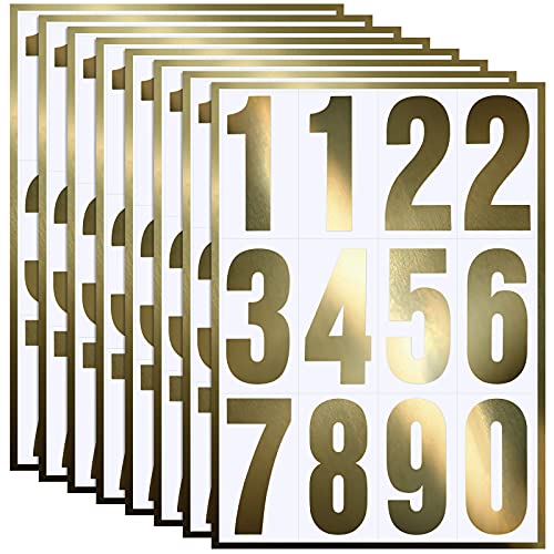 Image of Tenare 96 Pcs Vinyl Number Stickers 0-9 Reflective,3 Inch,Gold in White