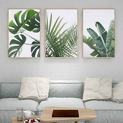 Peinture toile feuilles de plantes nordiques pour habiller un grand mur vide de salon