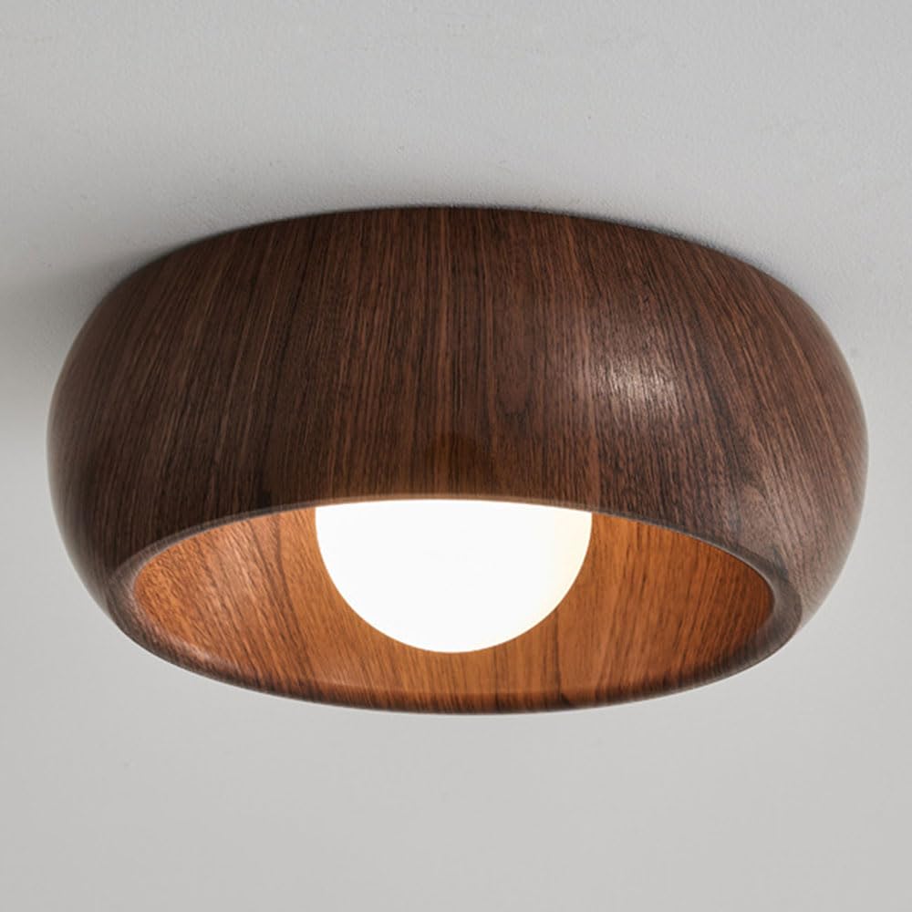 YGZPALH Walnut Finish Flush Mount Ceiling Light, Hallway G9 Lighting Fixture with Metal Glass Lampshade Mid Century Modern Ceiling Mount Ceiling Lamp for Hallway Entryway Farmhouse and Office