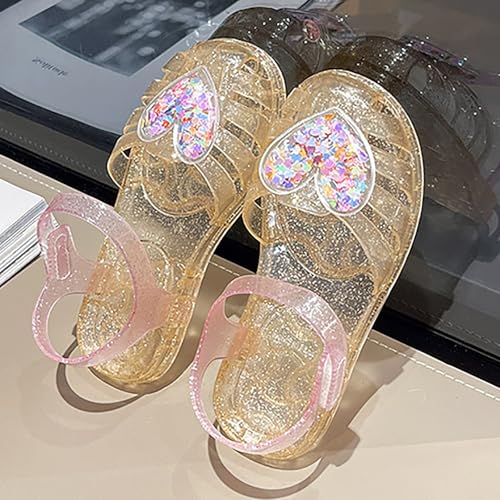 Jelly Sandals for Girls Kids Toddler Princess Sequins Heart Flat Shoes Cute Summer Dress Sandal with Ankle Strap2