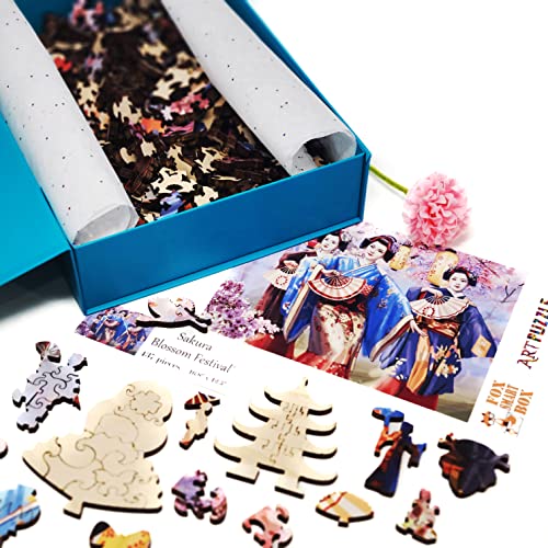 Wooden Jigsaw Puzzle For Adults - Uniquely Shaped Pieces - Made In Usa By Foxsmartbox - 437 Pieces - Sakura Blossom Festival #TOP7