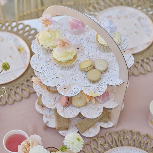 Ginger Ray Floral Afternoon Tea and Treats Stand 3 Tier Table Centrepiece 31cm x 42cm - Image 2