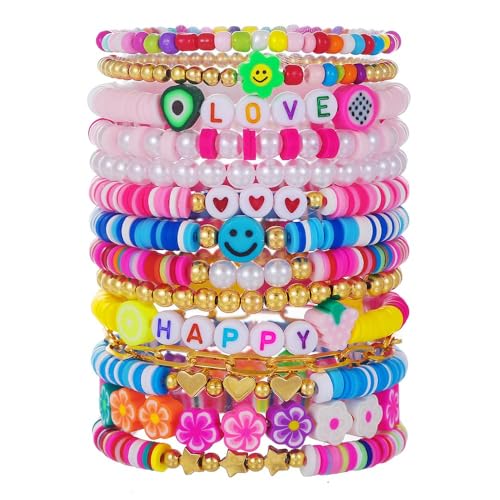 TOFBS 14 Piezas Pulseras Sonrisa Arcilla Polimérica Perlas Conjunto Brazaletes...