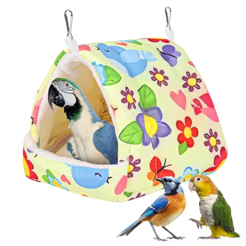 Cama para pájaros para Jaula, Nido Hamaca cálido de Invierno con Gancho Colgante, Accesorios de Jaula para pájaros pequeños, periquitos, cacatúas, pájaros del Amor (Amarillo, M)