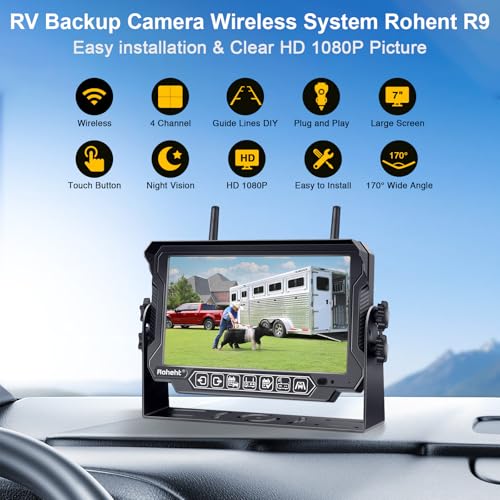 Rohent R12 Rv Backup Camera Wireless Strong Signal: Hd 1080P 7'' Touch Key Recording Monitor Rear View System thumb #2