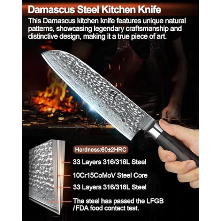 XINZUO Damascus 7-Piece Kitchen Chef Knife Block Set,Professional Sharp Cutting Knife Set with Block,Pakkawood Handle,Chef Gift Box