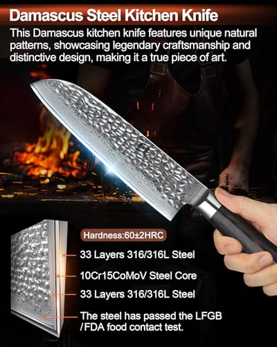 Foto von XINZUO Damaststahl 7 Teilig Messerblock Sets-Scharf Profi Küchen Kochmesser Set -Chef Santoku Nakiri Universal Obstmesser-Ergonomischer Pakkaholz Griff-Mit Akazienholz Messerblock und Küchenschere