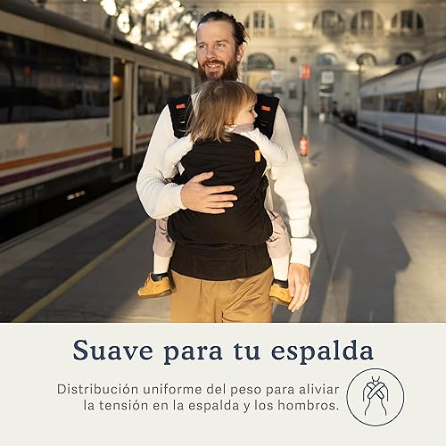 Beco Mochila porteo para niños con asiento extra ancho 100% algodón - Mochila para cargar niños liviana y respirable para usar en espalda o hacia el frente, Soporta niños de 9 a 27 kilos (Negro Pleno) - imagen 6